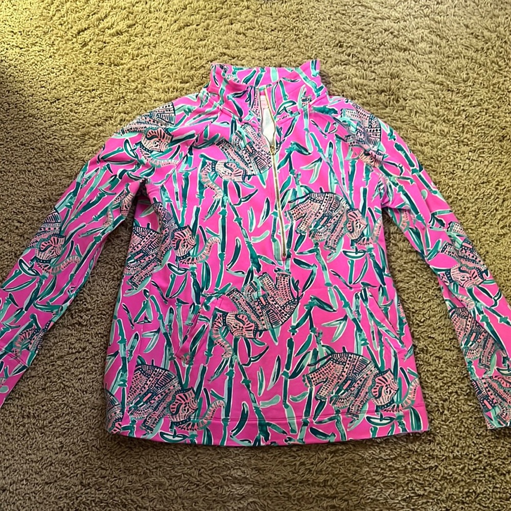 Lily Pulitzer Pink and Green Elephant Quarter Zip